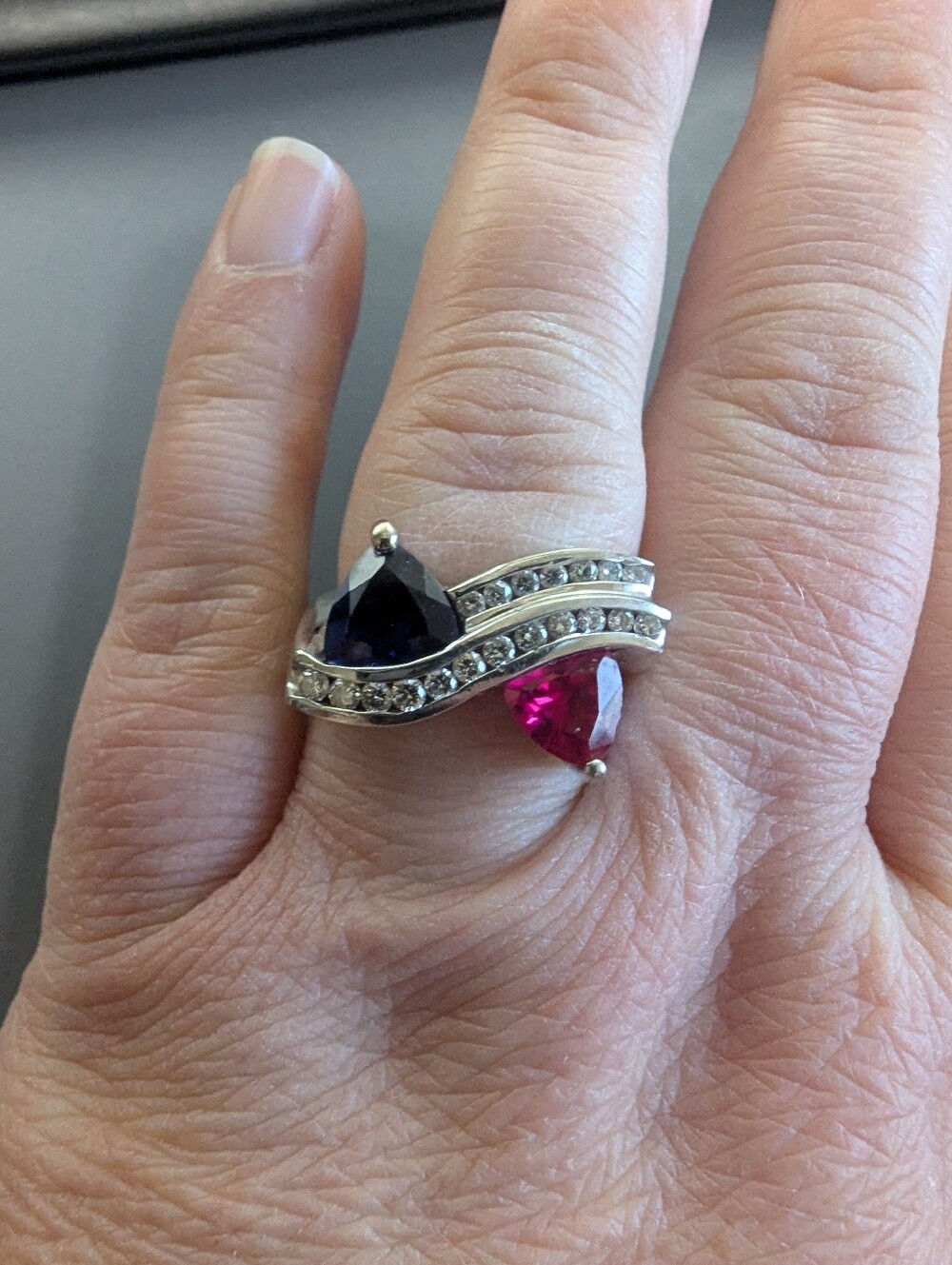 Created Sapphire & Created Ruby Ring with Diamonds Custom